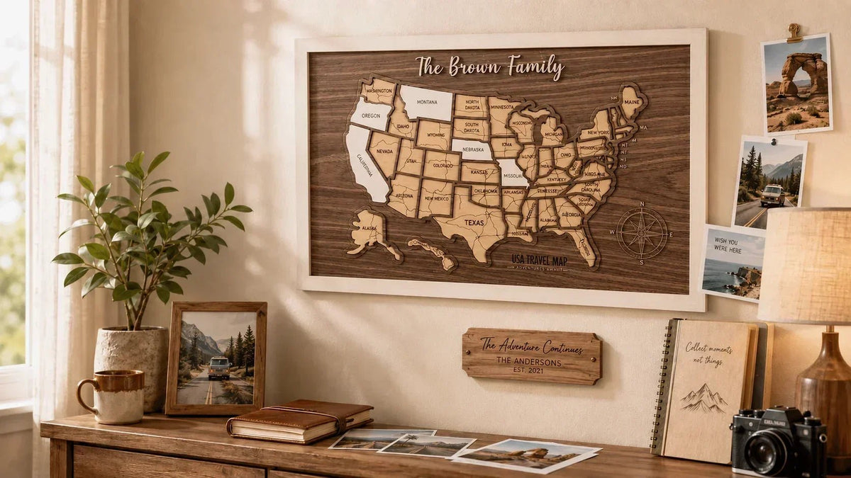 A Meaningful Gift for Travel Lovers: Track Every State with a Wooden USA Map - Mappae Pilot