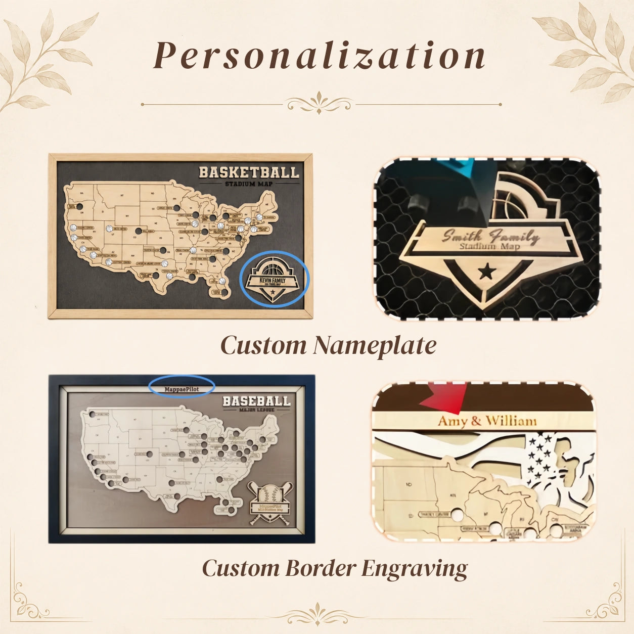 Personalized Hockey Arena Tracker Map – Vintage Brown Background