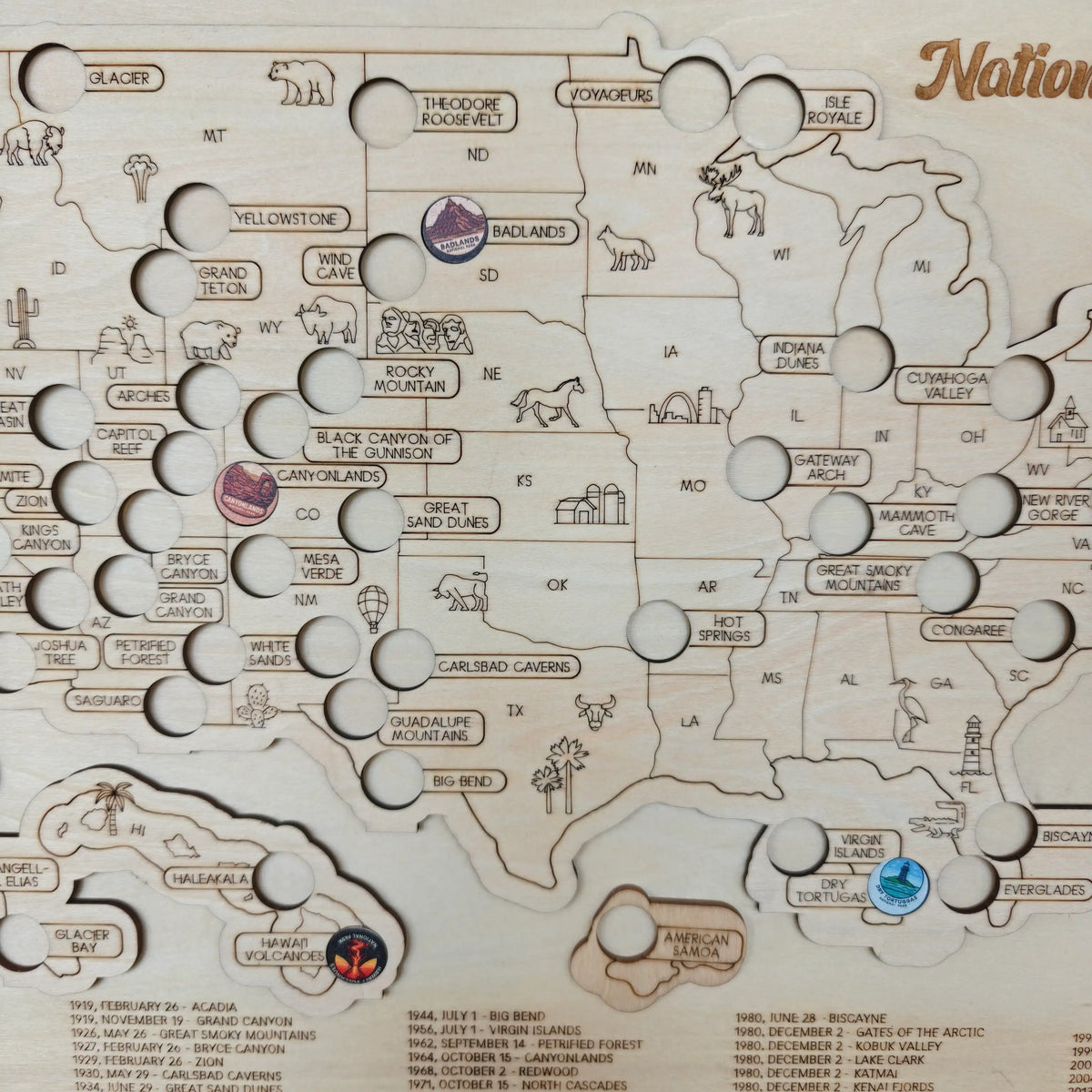 Wooden US National Parks Map - Explore More Sign With Color Pin