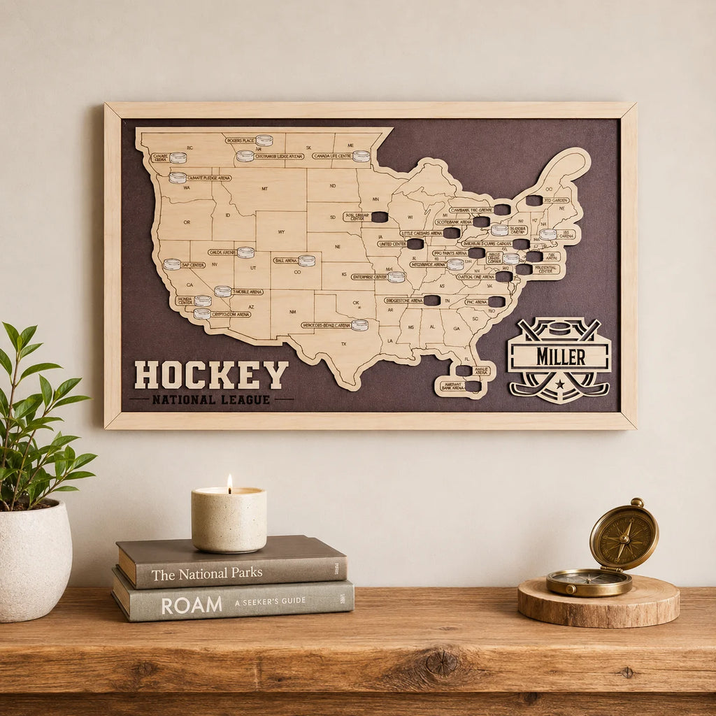Personalized Hockey Arena Tracker Map – Vintage Brown Background