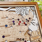 Personalized Wooden MLB Stadium Map with Engraved Nameplate & Colorful Team Pins