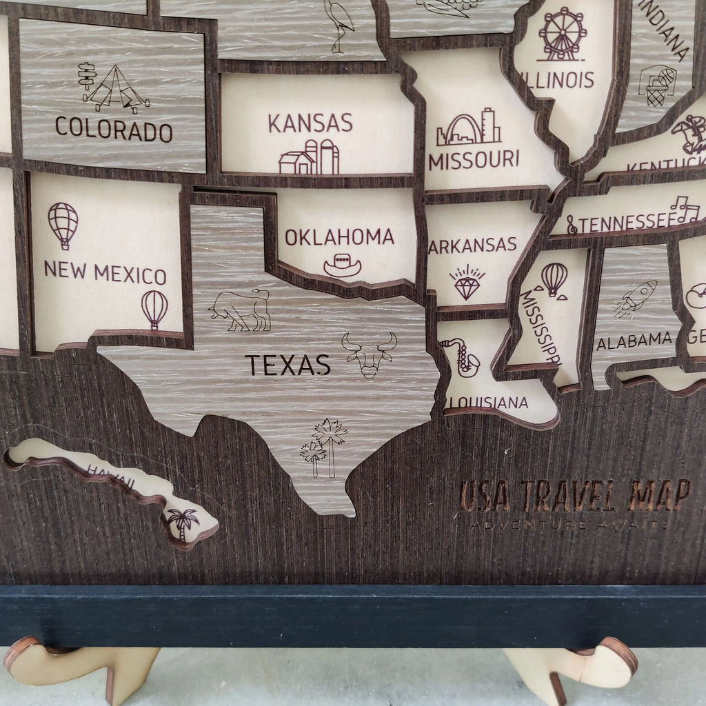 50 States Travel Tracker Wooden Map - Places I've Been & Adventure Bucket List