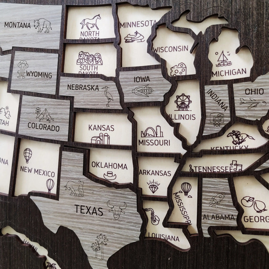 50 States Travel Tracker Wooden Map - Places I've Been & Adventure Bucket List