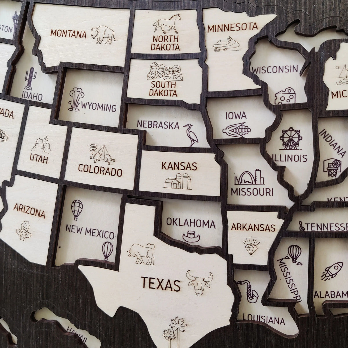 50 States Travel Tracker Wooden Map - Places I've Been & Adventure Bucket List