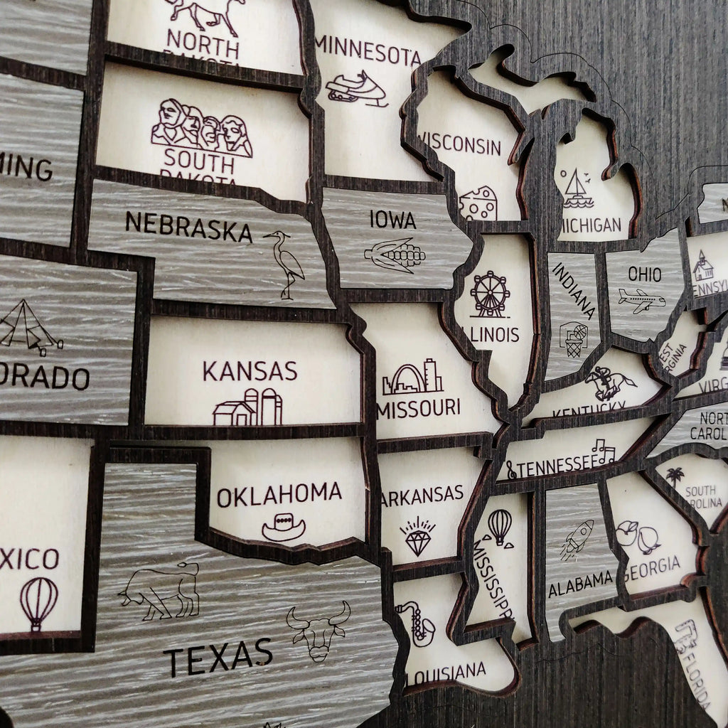 50 States Travel Tracker Wooden Map - Places I've Been & Adventure Bucket List