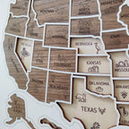 3D Wooden USA Puzzle Map Wall Art - 50 States Push Pin Travel Tracker Board