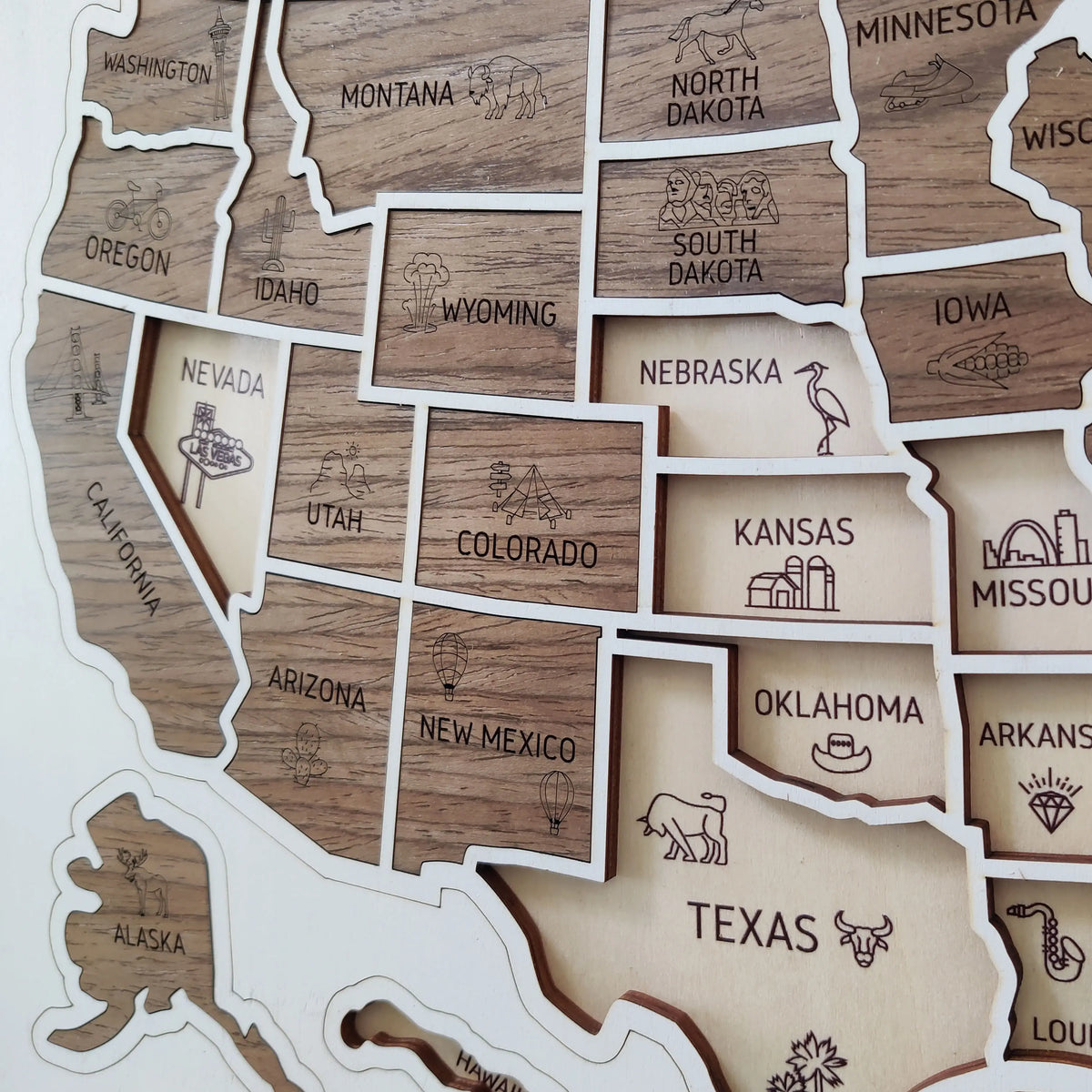 3D Wooden USA Puzzle Map Wall Art - 50 States Push Pin Travel Tracker Board
