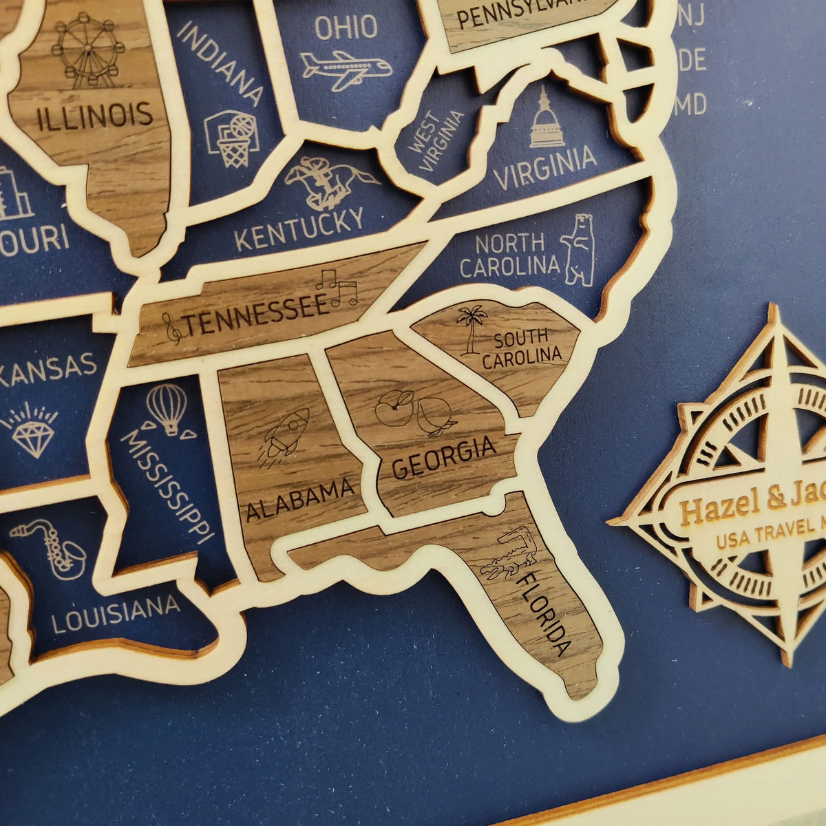 Personalized Wooden USA Travel Map Puzzle – 50 States Visited Tracker & Wall Art