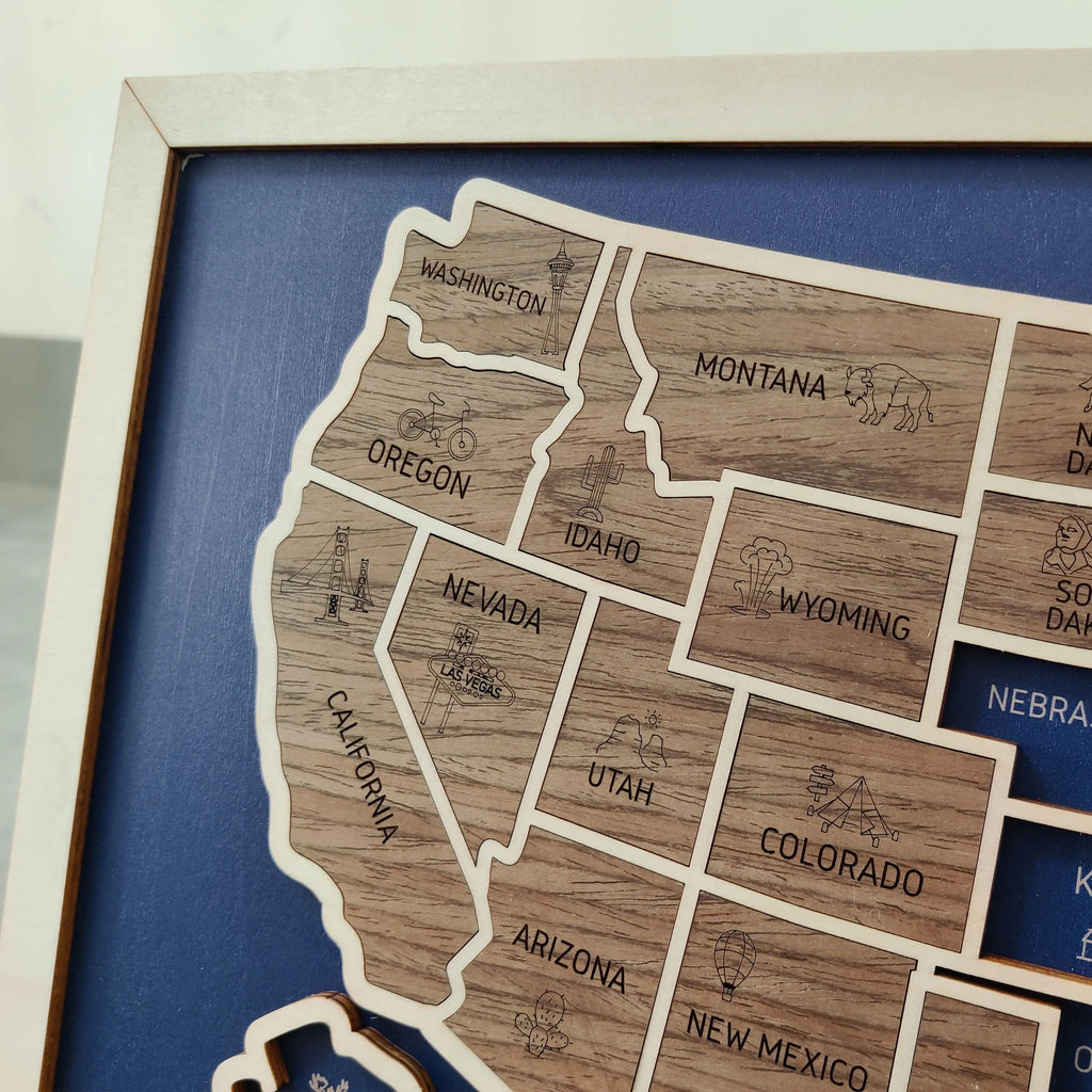 Personalized Wooden USA Travel Map Puzzle – 50 States Visited Tracker & Wall Art