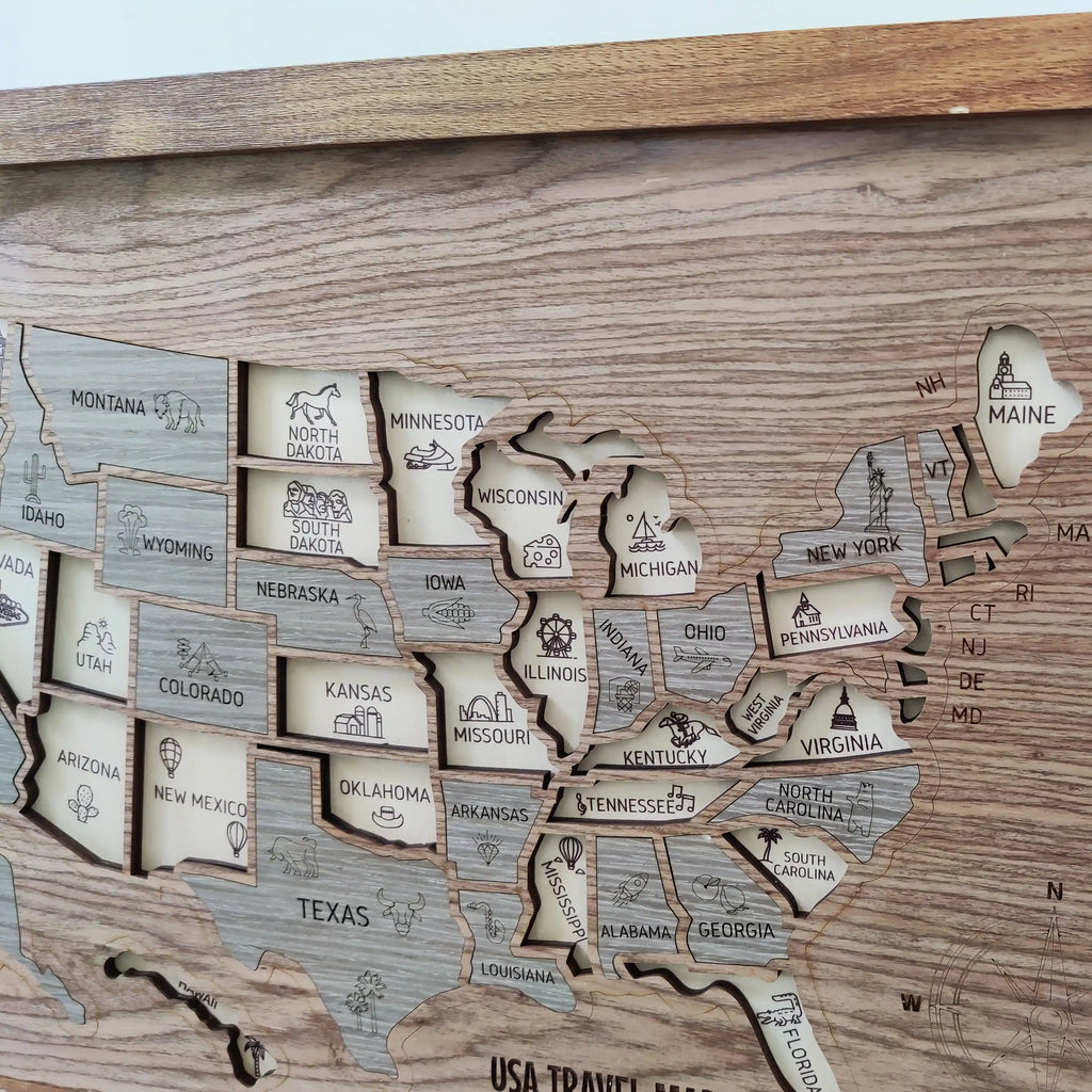 Wooden USA State Puzzle Travel Tracker Map - Add States as You Travel Board