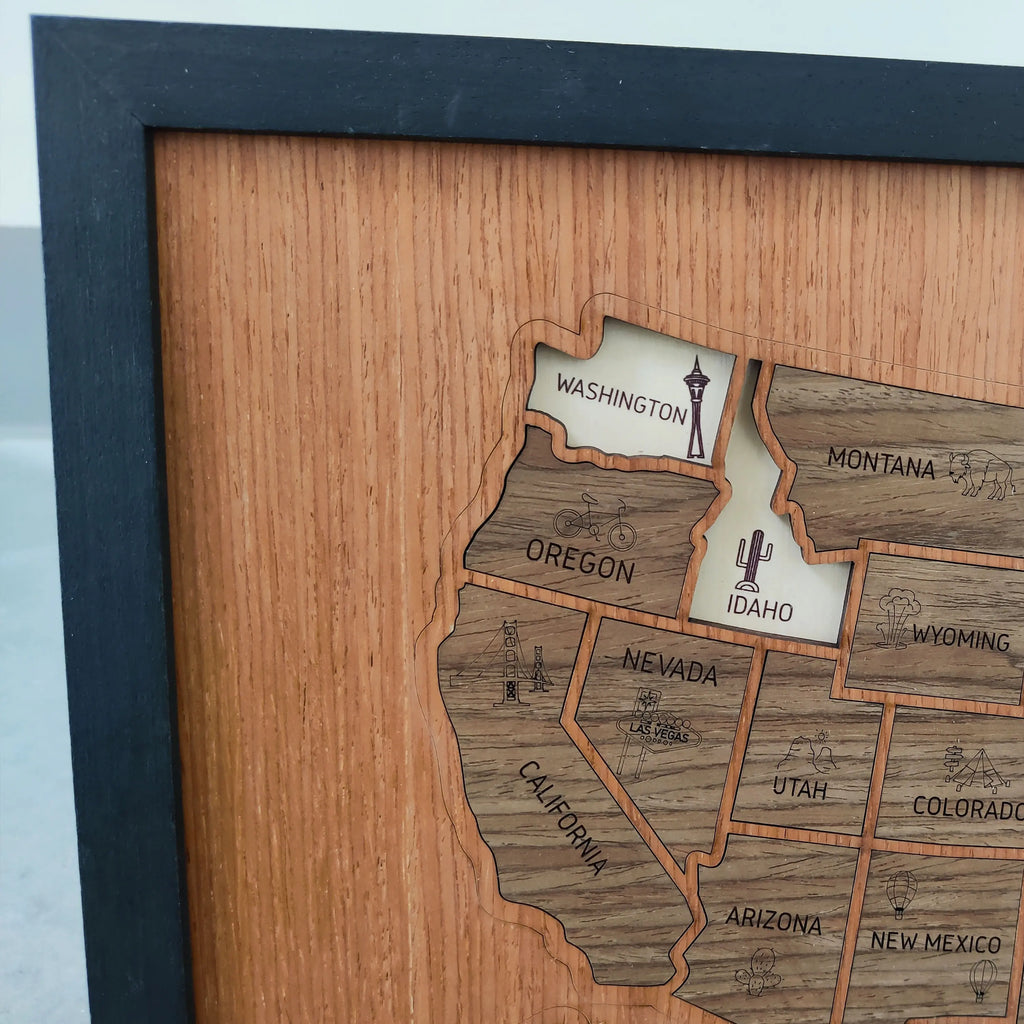 3D Wooden USA Travel Map - Personalized Road Trip Gift & RV Camper Wall Decor