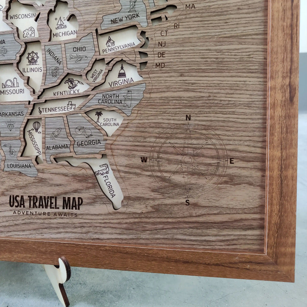 Wooden USA State Puzzle Travel Tracker Map - Add States as You Travel Board
