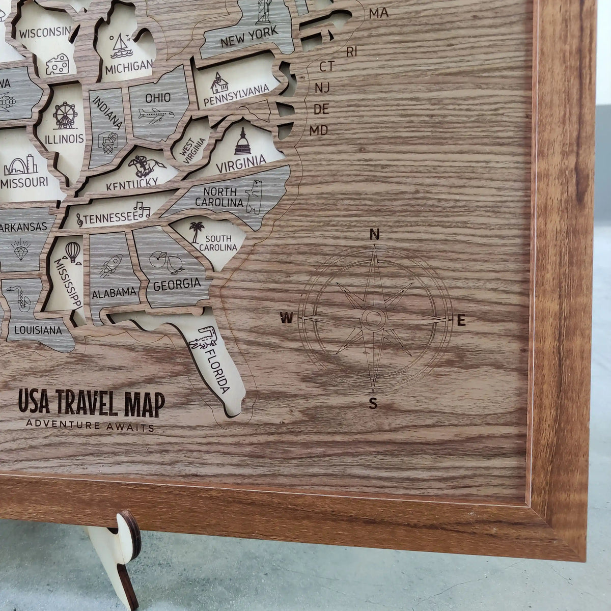 Wooden USA State Puzzle Travel Tracker Map - Add States as You Travel Board