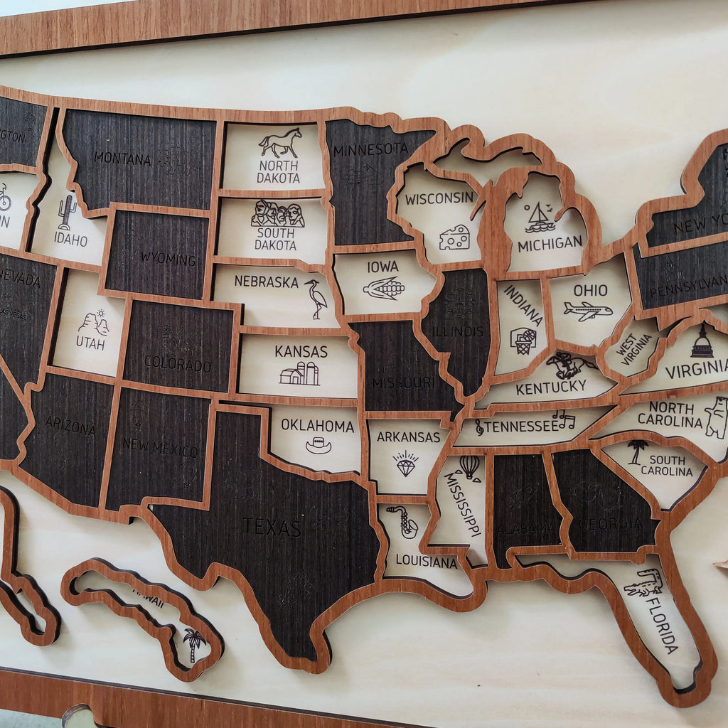 Custom Wooden US Map for States Visited – 50 States Travel Tracker Board & Puzzle