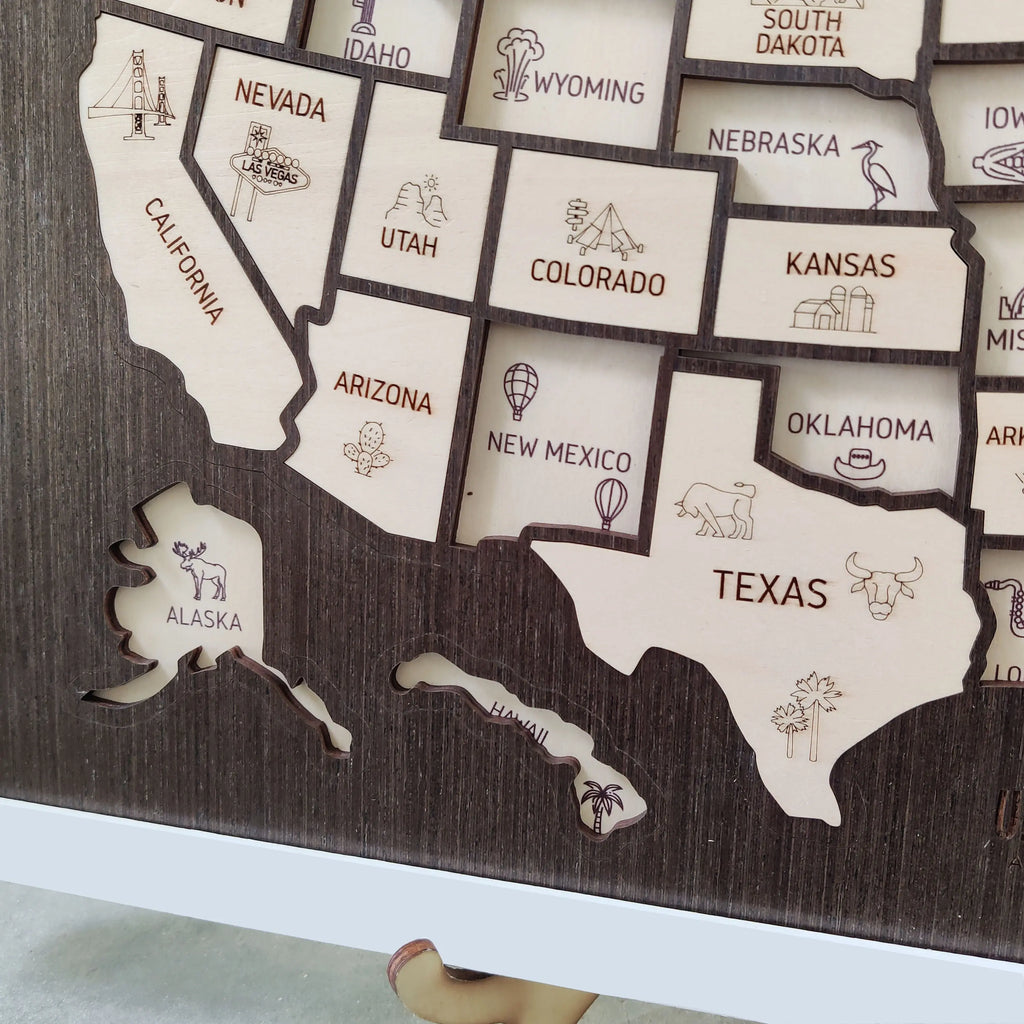 50 States Travel Tracker Wooden Map - Places I've Been & Adventure Bucket List