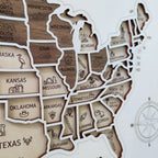 3D Wooden USA Puzzle Map Wall Art - 50 States Push Pin Travel Tracker Board