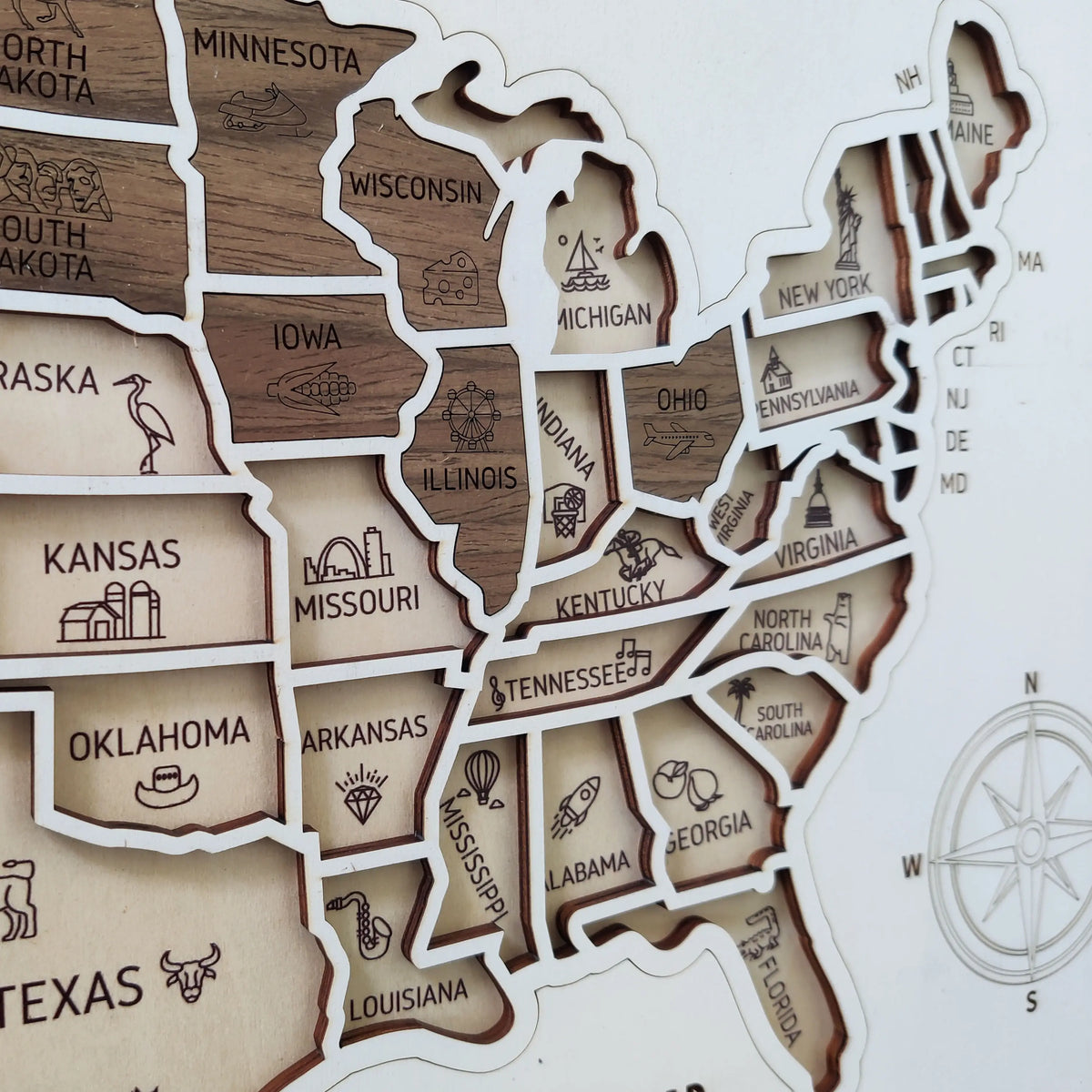 3D Wooden USA Puzzle Map Wall Art - 50 States Push Pin Travel Tracker Board