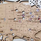 Personalized Wooden MLB Stadium Map with Colorful MLB Team Logo Pins