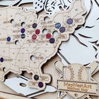 Personalized Wooden MLB Stadium Map with Engraved Nameplate & Colorful Team Pins - Mappae Pilot