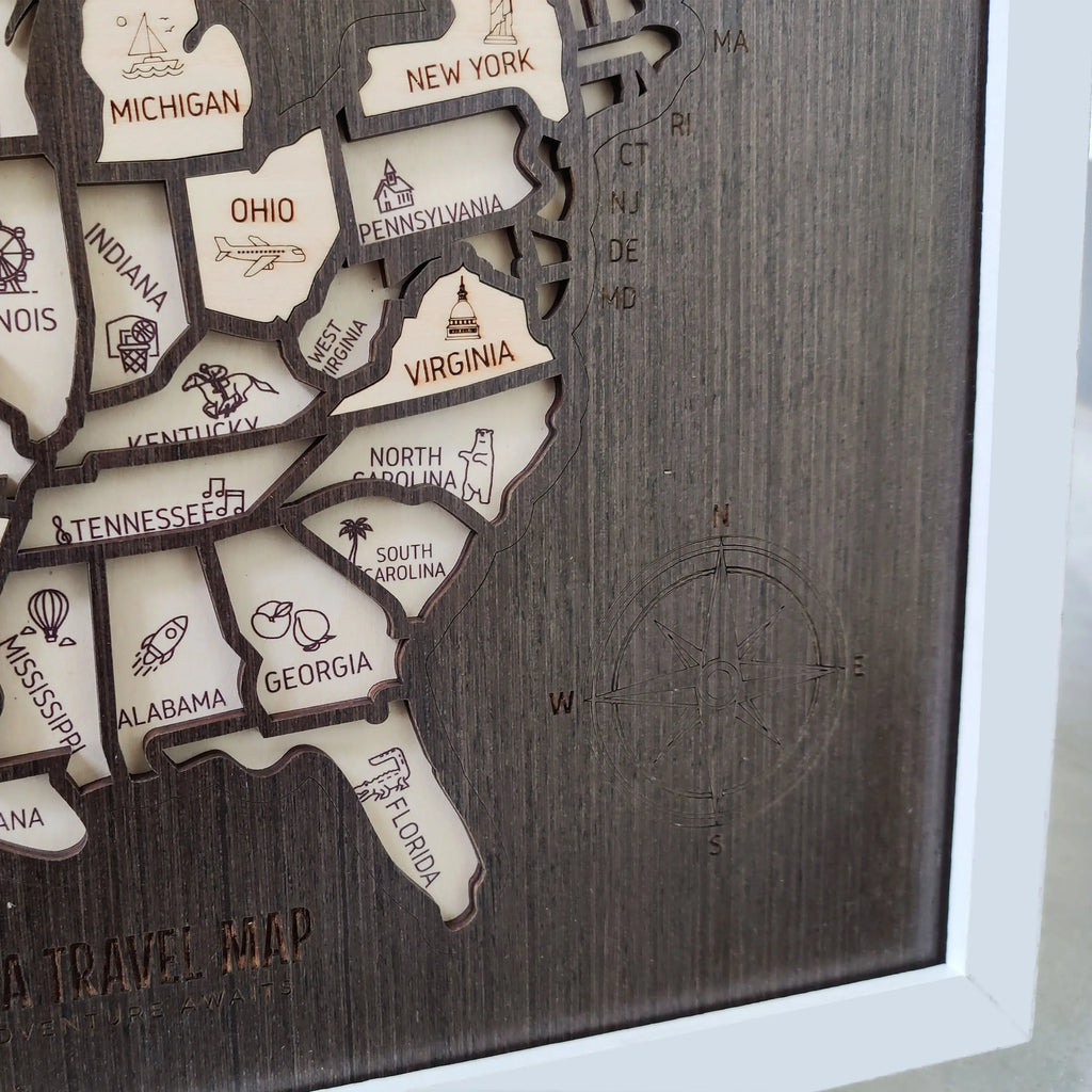 50 States Travel Tracker Wooden Map - Places I've Been & Adventure Bucket List