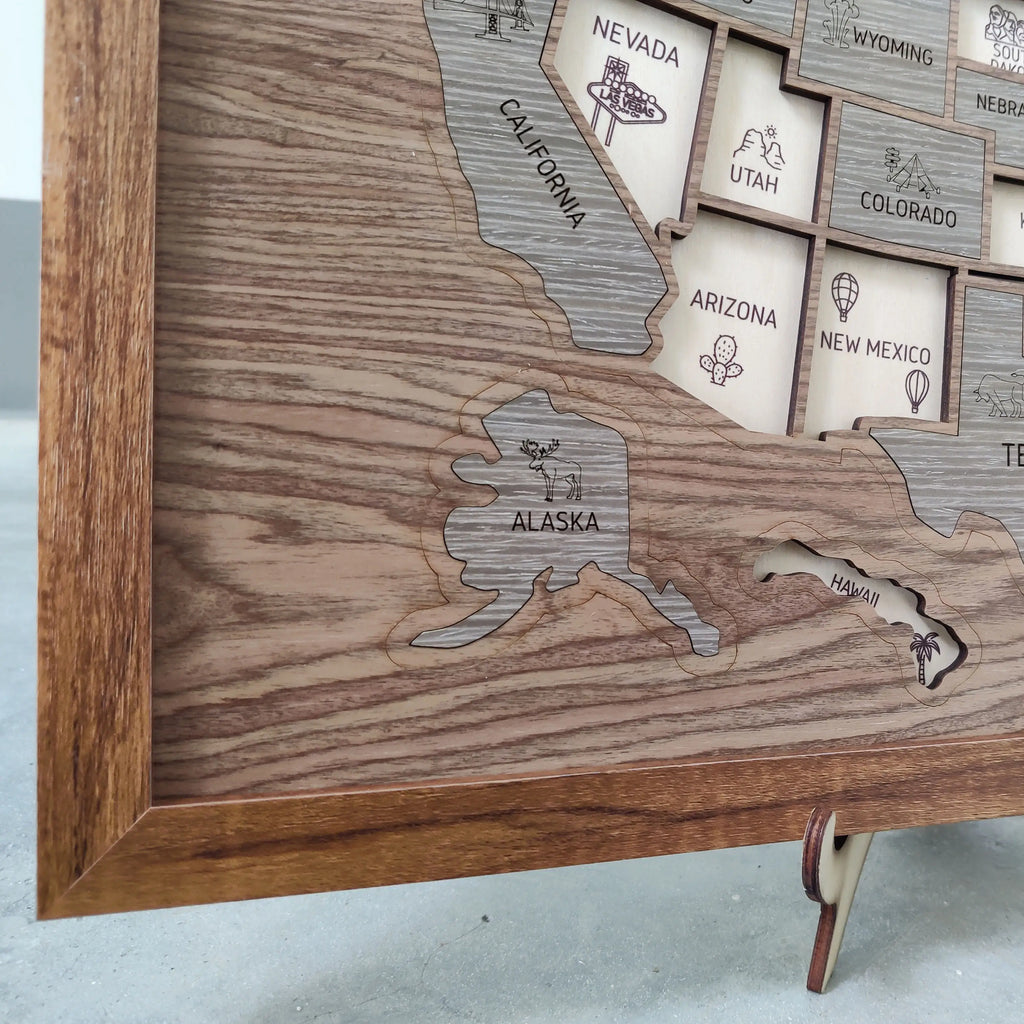 Wooden USA State Puzzle Travel Tracker Map - Add States as You Travel Board