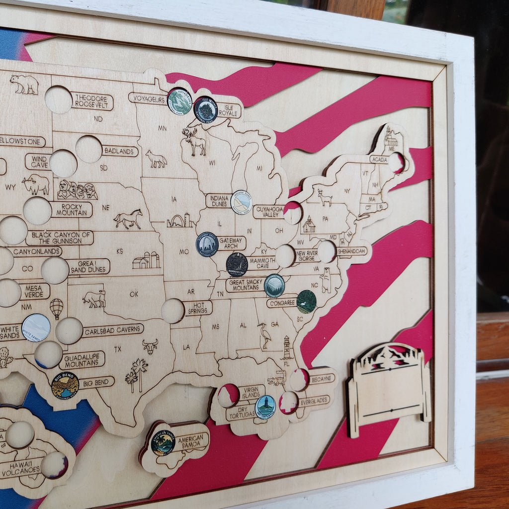 National Park Travel Map - 63 Parks Push Pin Map(USA Flage)