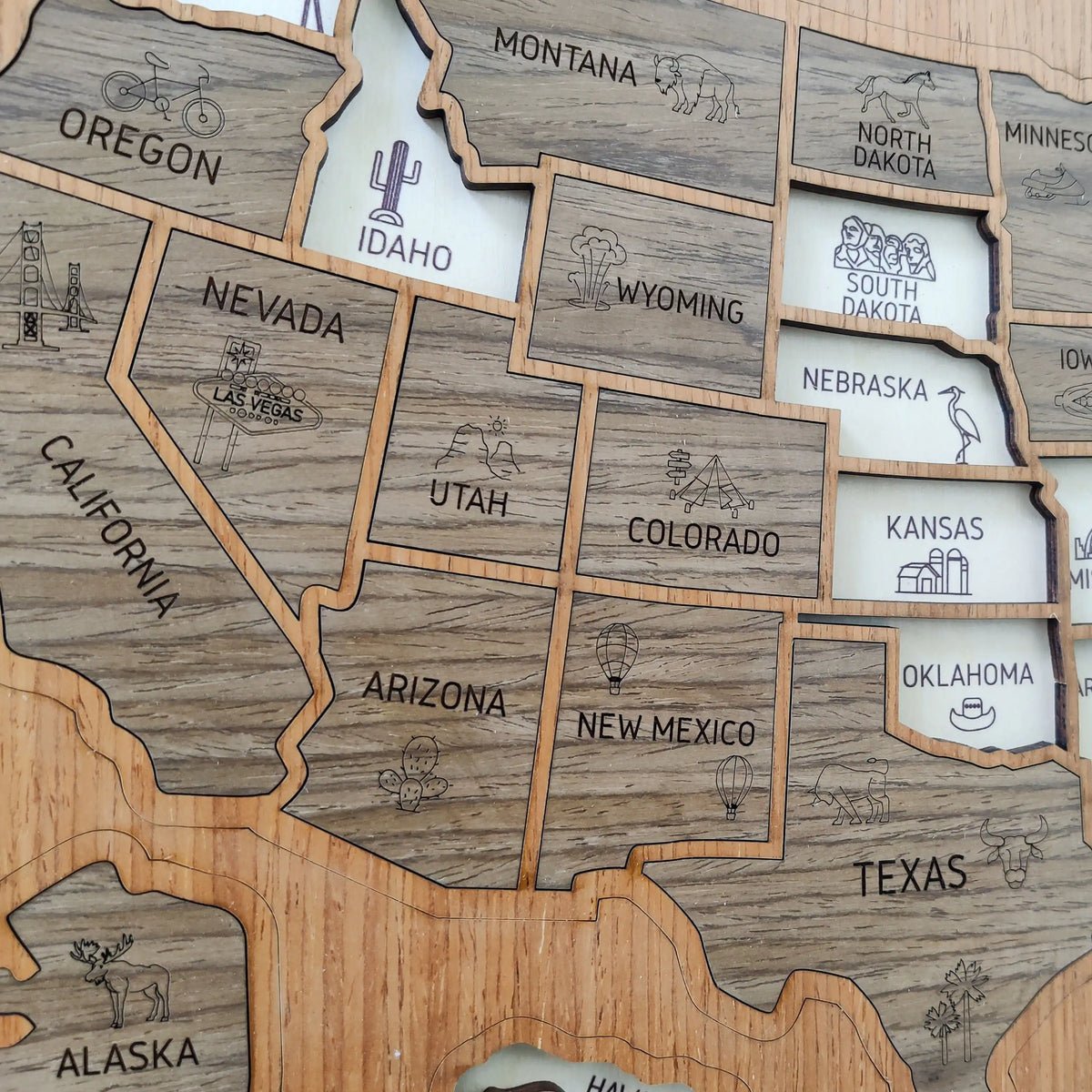 3D Wooden USA Travel Map - Personalized Road Trip Gift & RV Camper Wall Decor