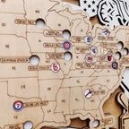 Personalized Wooden MLB Stadium Map with Engraved Nameplate & Team Logo Pins