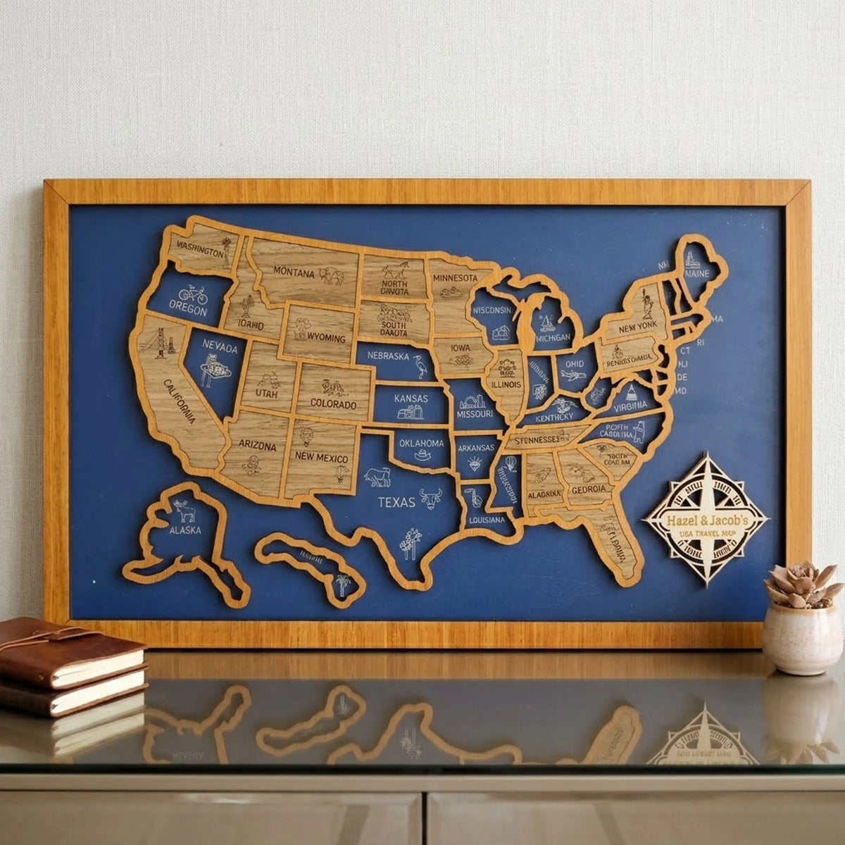 Personalized Wooden USA Travel Map Puzzle – 50 States Visited Tracker & Wall Art