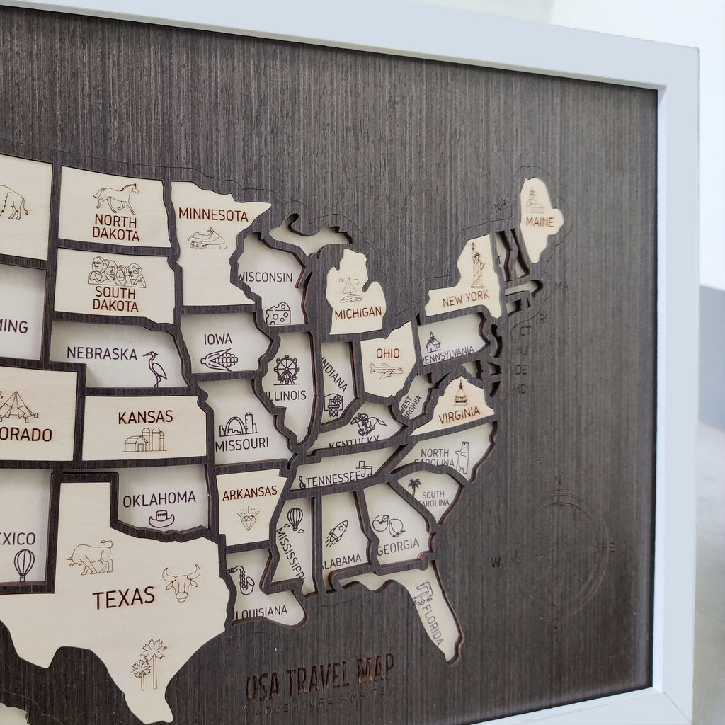 50 States Travel Tracker Wooden Map - Places I've Been & Adventure Bucket List