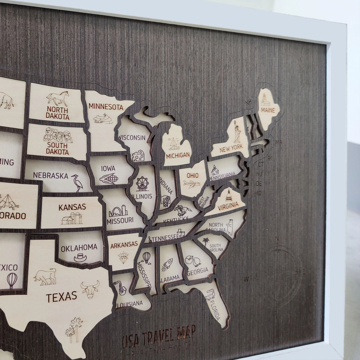 50 States Travel Tracker Wooden Map - Places I've Been & Adventure Bucket List