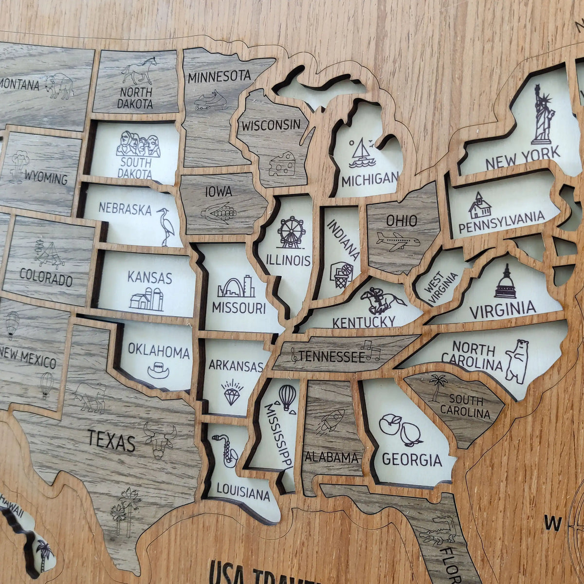 3D Wooden USA Travel Map - Personalized Road Trip Gift & RV Camper Wall Decor