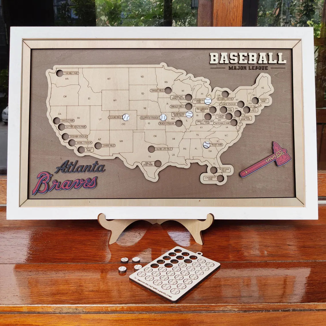 Personalized Baseball Stadium Tracker Map – Vintage Brown Background