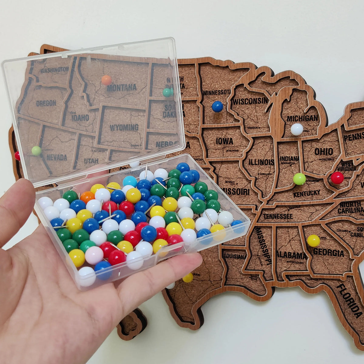 Wood USA Map Push Pin Travel Map - Personalized Christmas Gifts