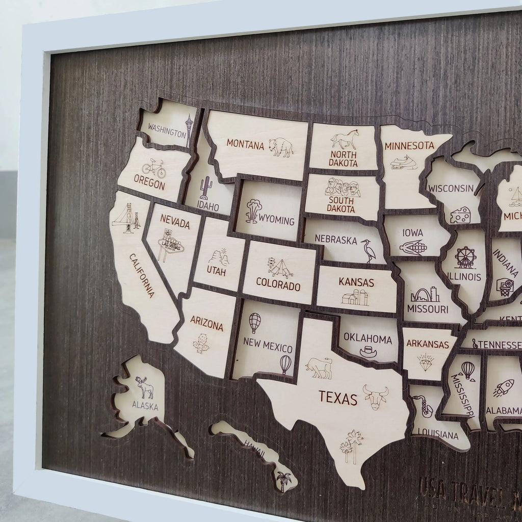 50 States Travel Tracker Wooden Map - Places I've Been & Adventure Bucket List