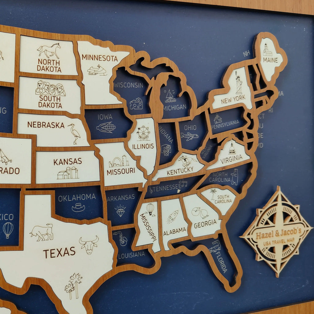 Personalized Wooden USA Travel Map Puzzle – 50 States Visited Tracker & Wall Art