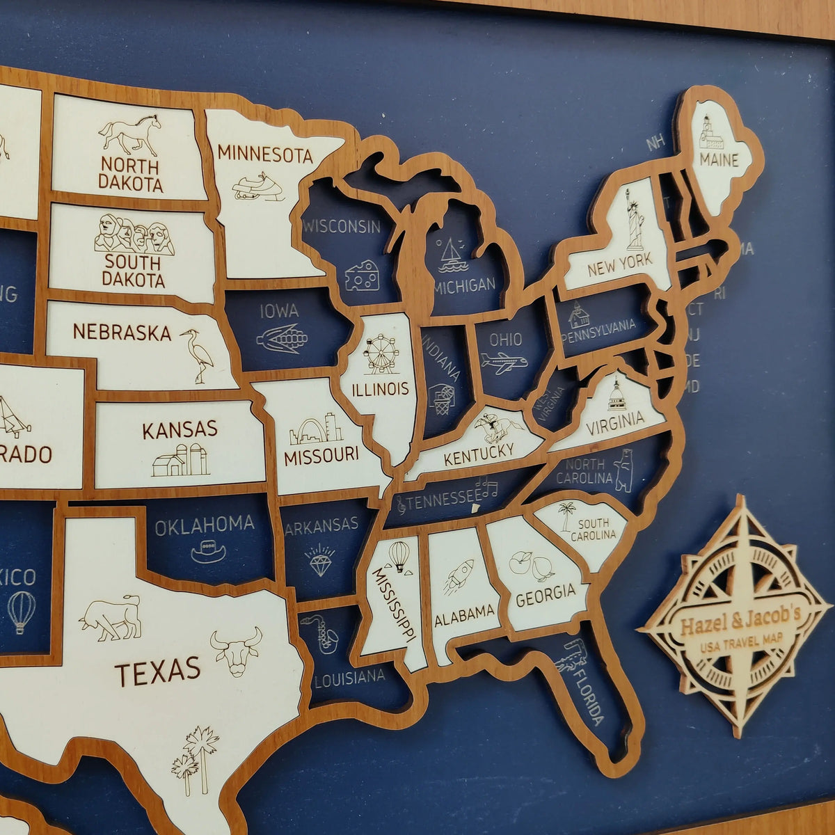 Personalized Wooden USA Travel Map Puzzle – 50 States Visited Tracker & Wall Art