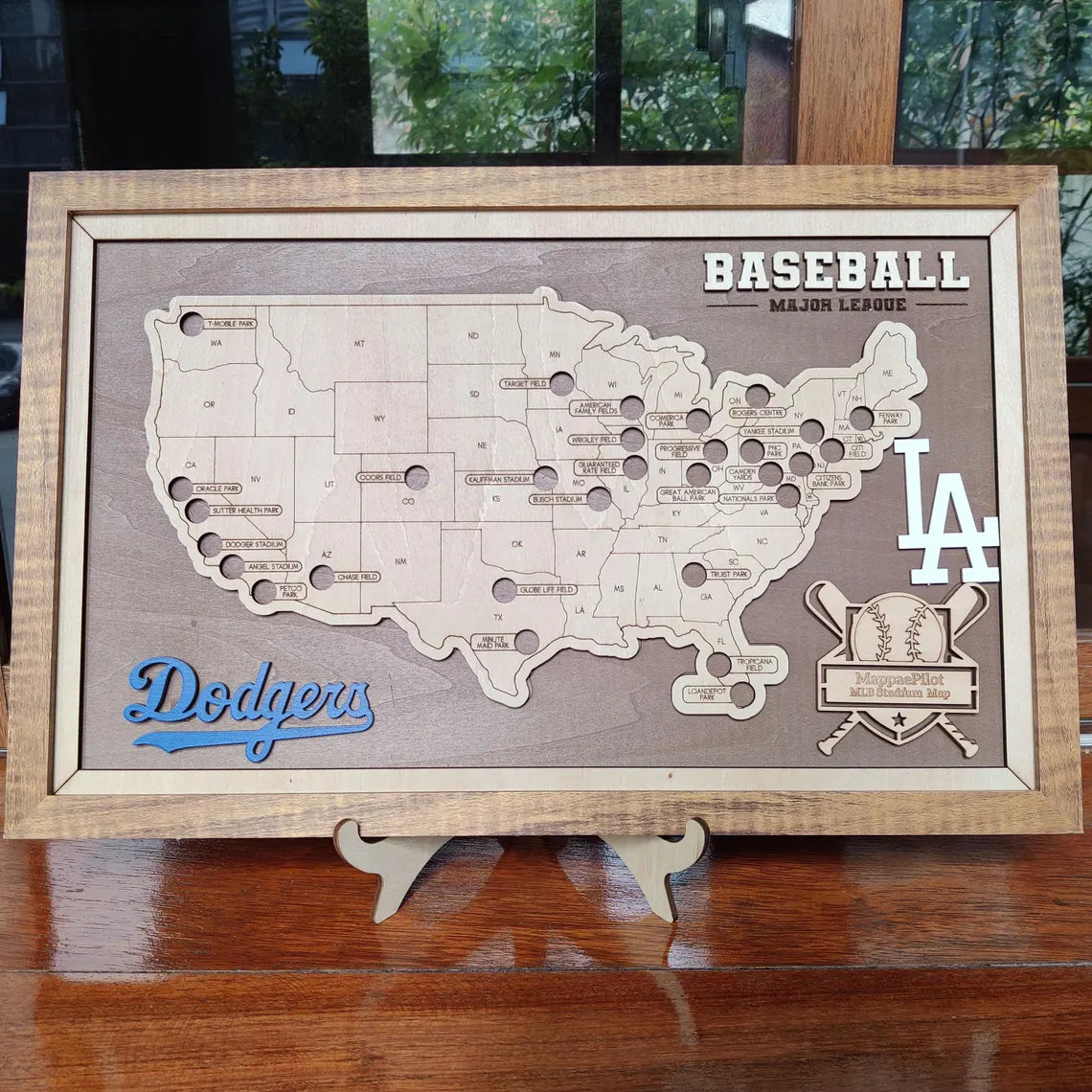 Personalized Baseball Stadium Tracker Map – Vintage Brown Background