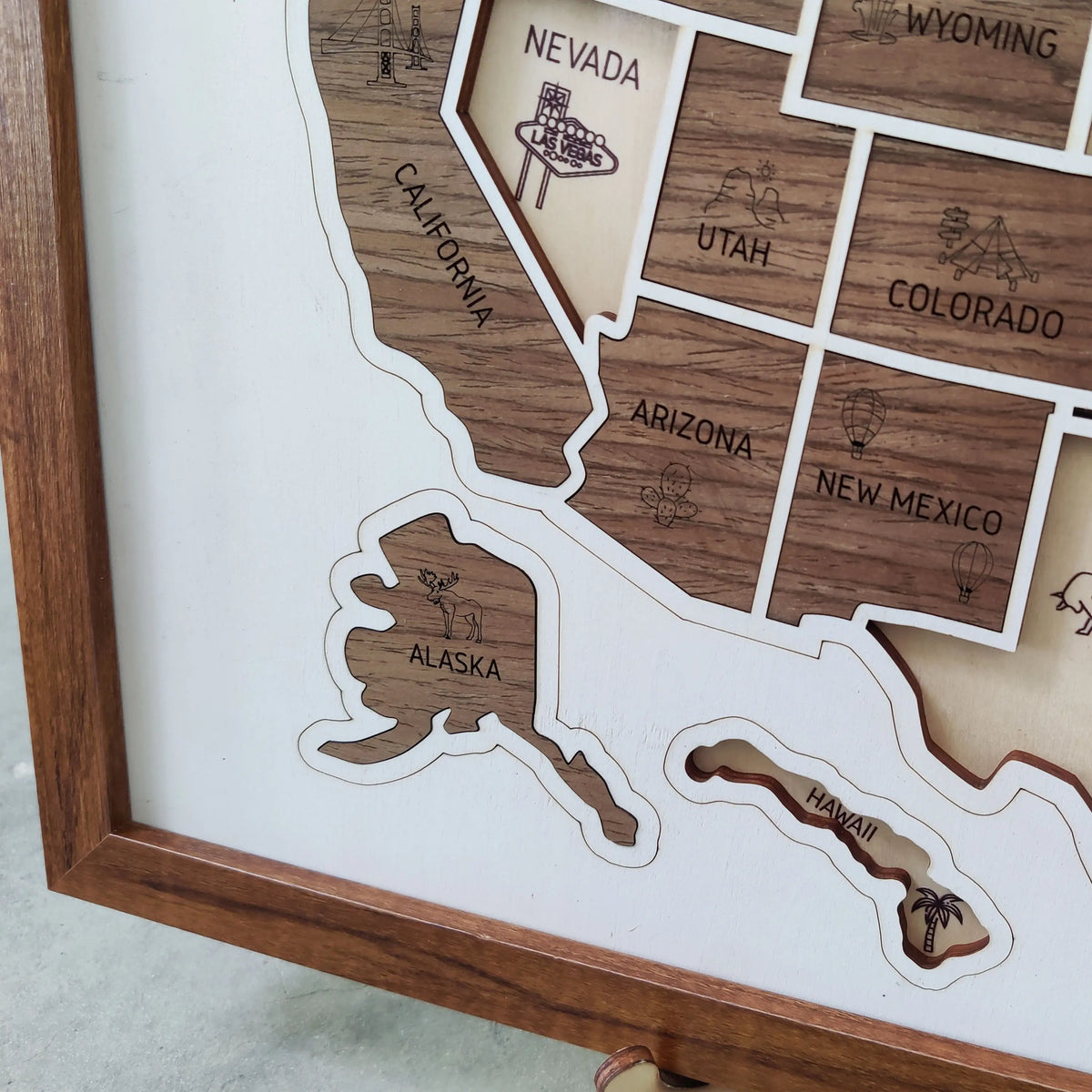 3D Wooden USA Puzzle Map Wall Art - 50 States Push Pin Travel Tracker Board