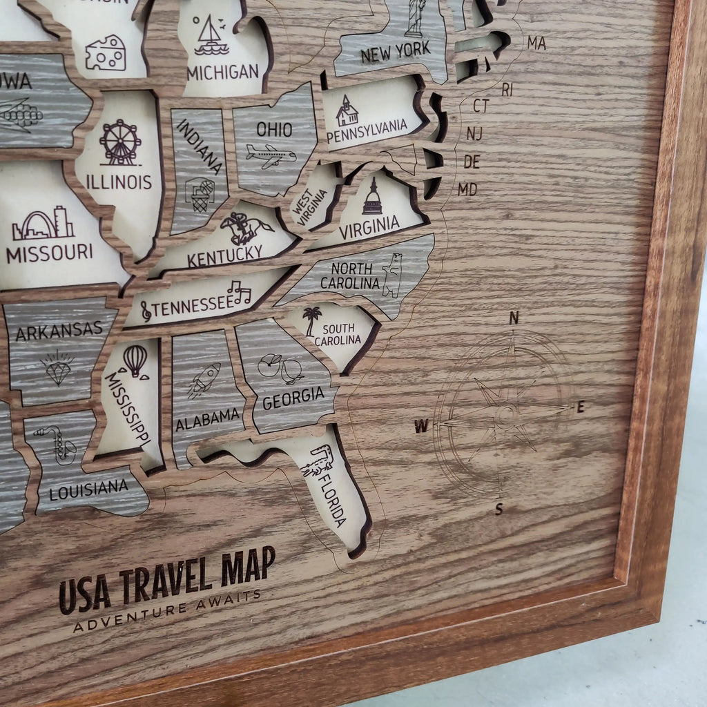 Wooden USA State Puzzle Travel Tracker Map - Add States as You Travel Board