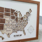3D Wooden USA Puzzle Map Wall Art - 50 States Push Pin Travel Tracker Board