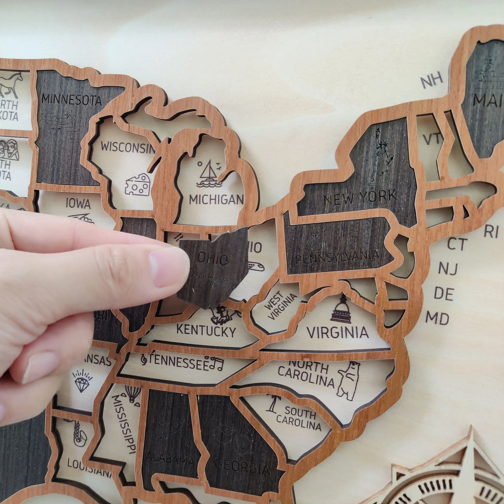 Custom Wooden US Map for States Visited – 50 States Travel Tracker Board & Puzzle