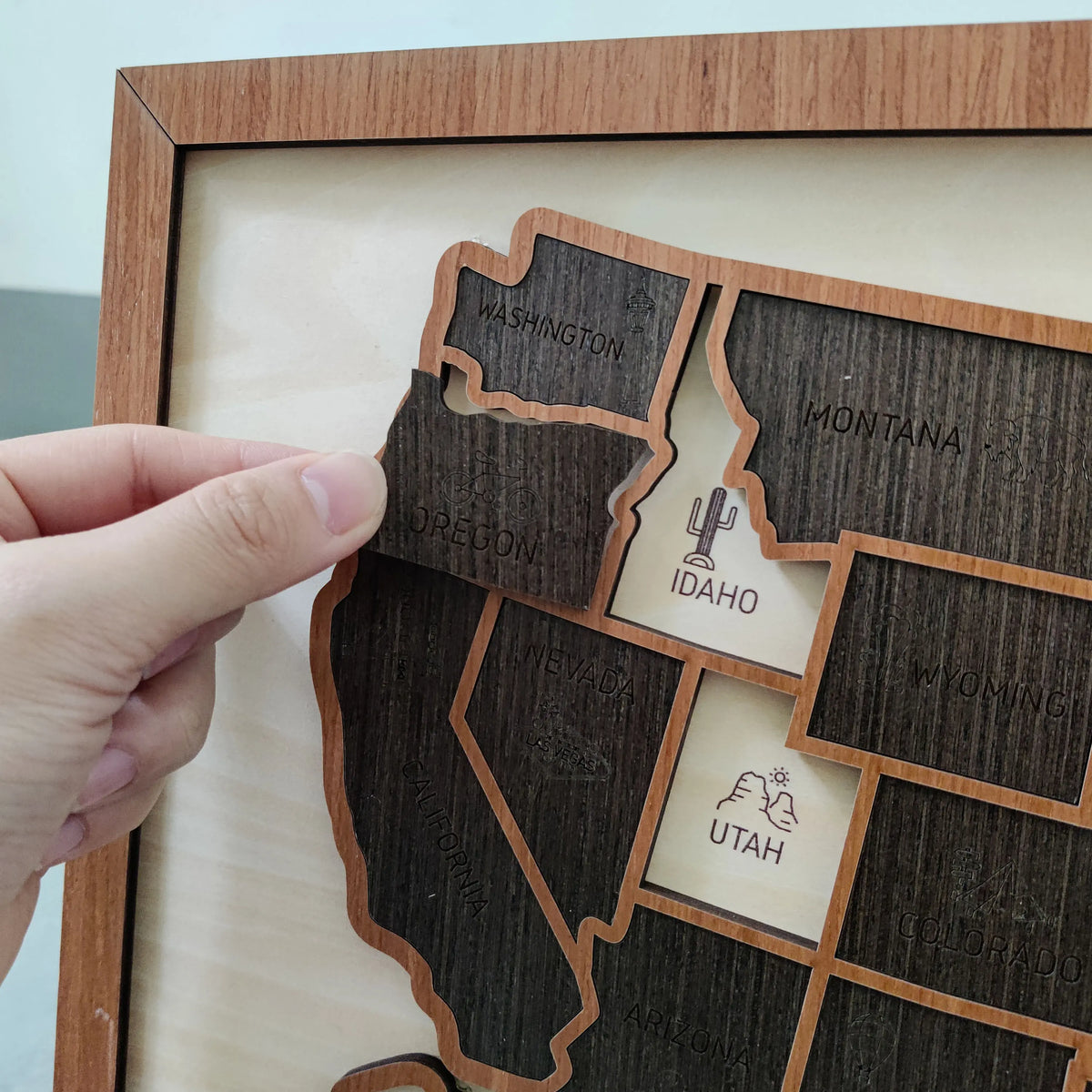 Custom Wooden US Map for States Visited – 50 States Travel Tracker Board & Puzzle