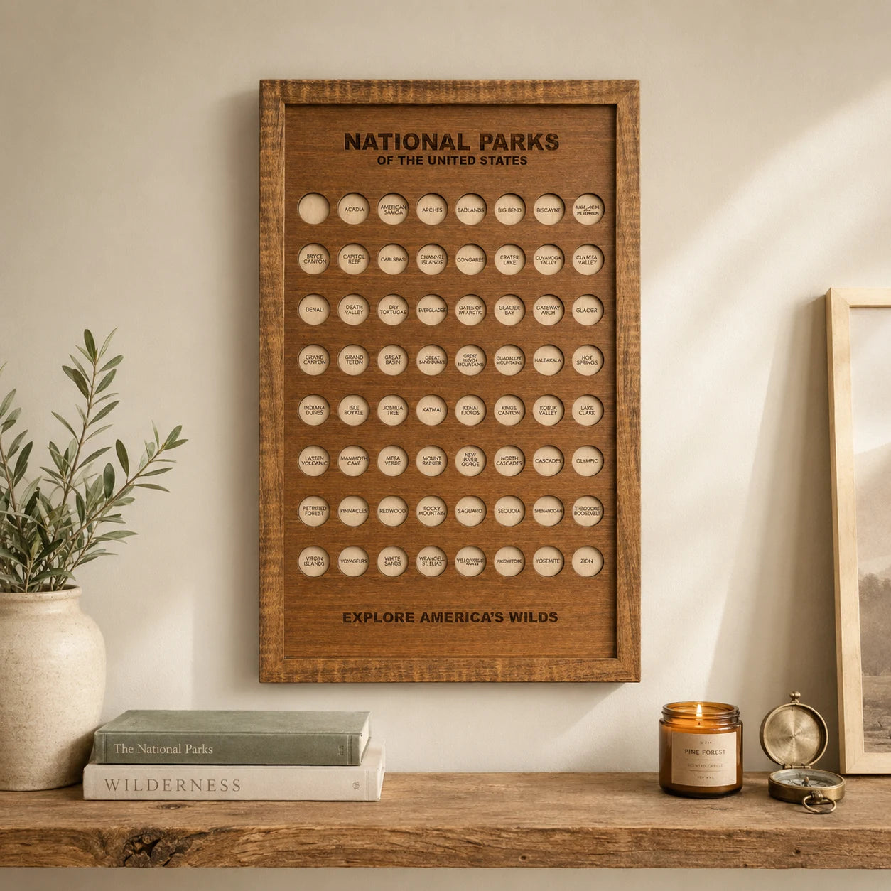 Wooden US National Parks Tracker Board