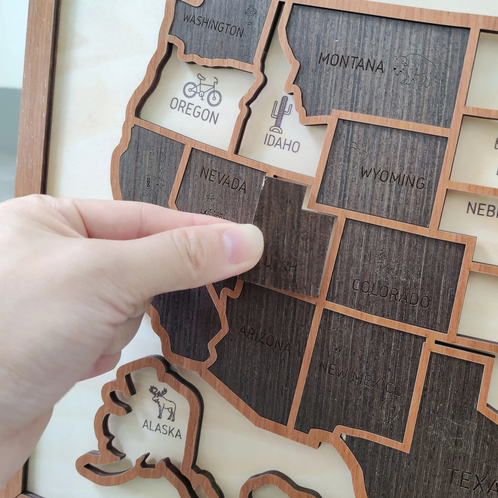 Custom Wooden US Map for States Visited – 50 States Travel Tracker Board & Puzzle