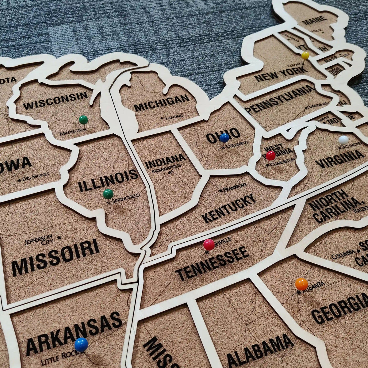 Wood USA Map Push Pin Travel Map - Personalized Christmas Gifts