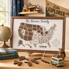 3D Wooden USA Puzzle Map Wall Art - 50 States Push Pin Travel Tracker Board
