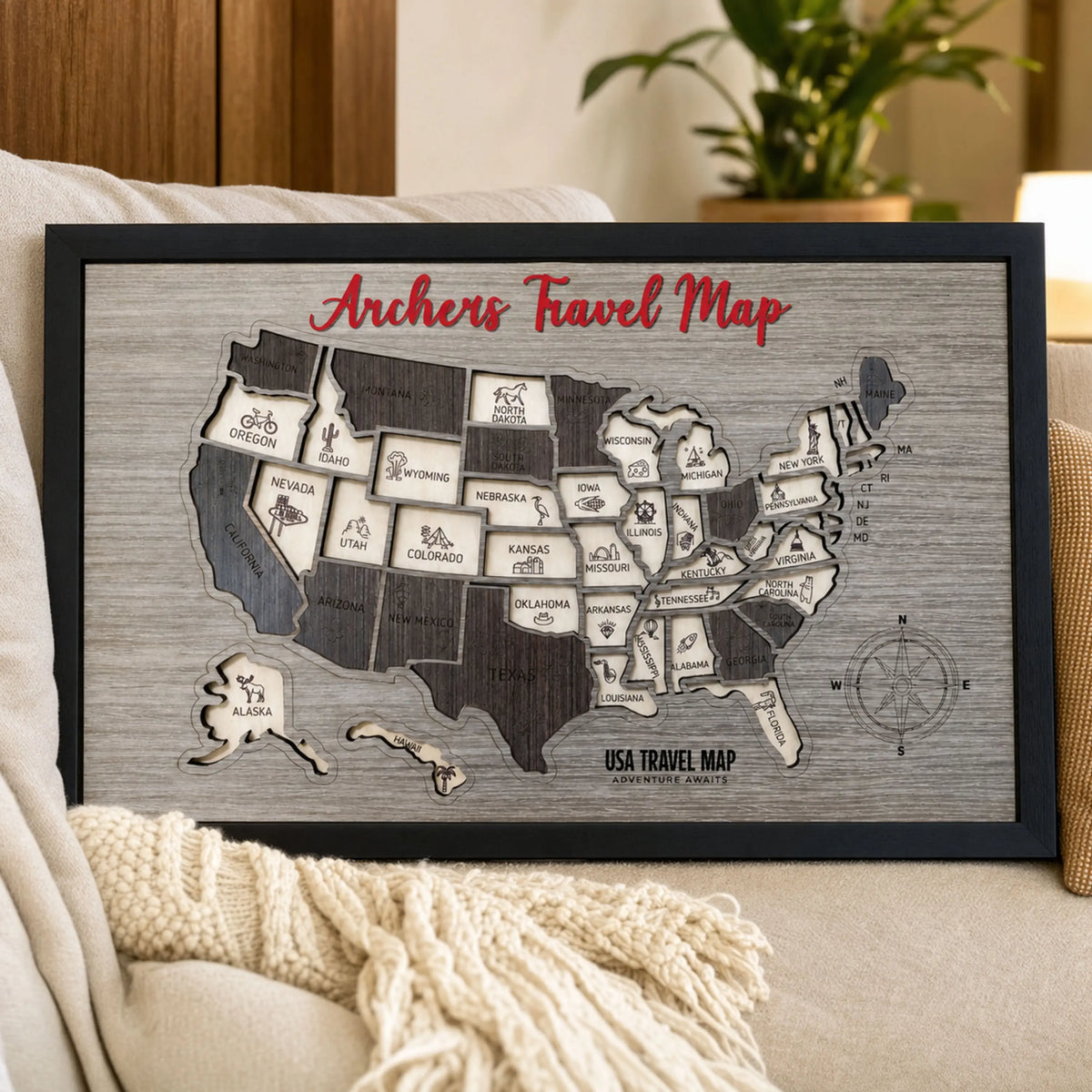 Personalized USA Travel Map Puzzle - Couples Anniversary Keepsake & Wedding Gift