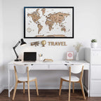 Framed Wooden World Map Push Pin Board - Wanderlust Travel Gift