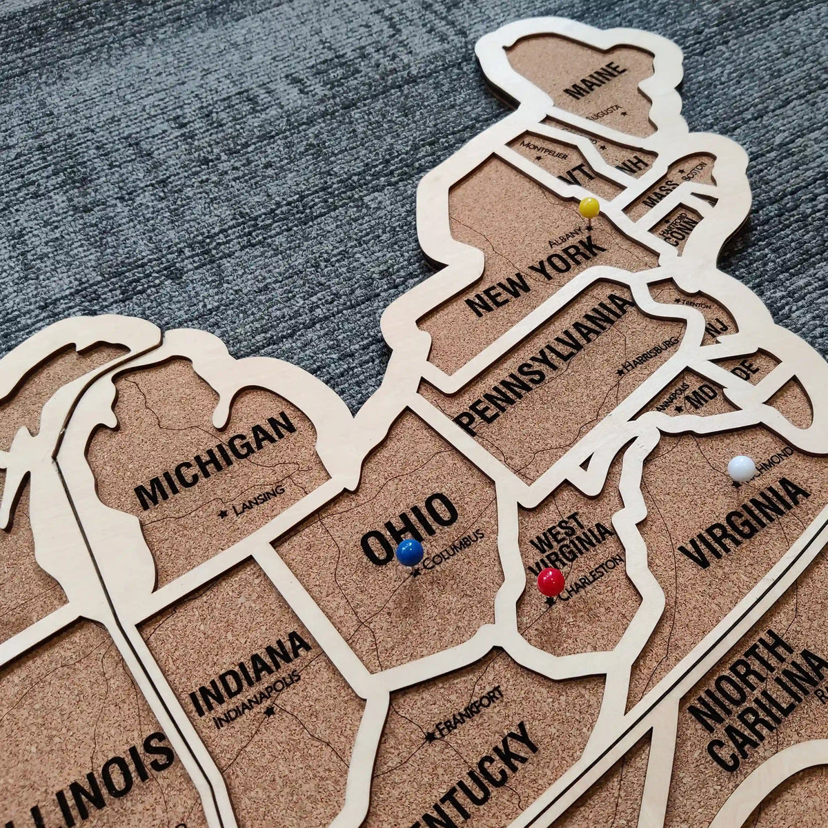 Wood USA Map Push Pin Travel Map - Personalized Christmas Gifts
